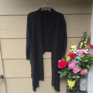 Nora International Cotton Cashmere Blend Drape Front Black Cardigan M Medium